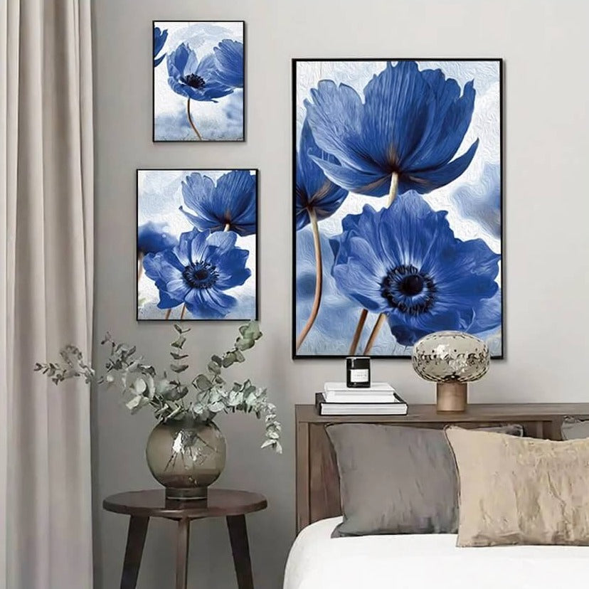 Blue Flowers Canvas Prints Nordic Poster Blue Watercolor Floral Wall Art Minimalist Fine Art For Modern Living Room Bedroom Home Décor