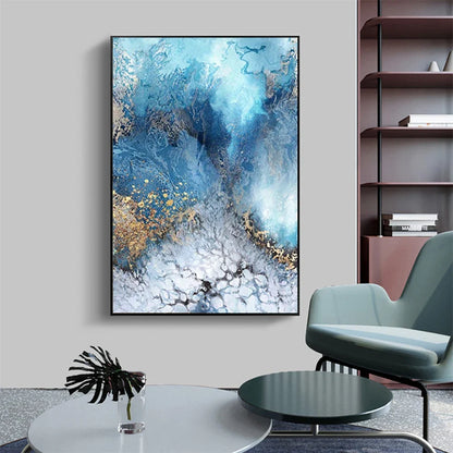 Blue Golden Abstract Marble Modern Wall Art Canvas Prints For Living Room Bedroom Office Decor