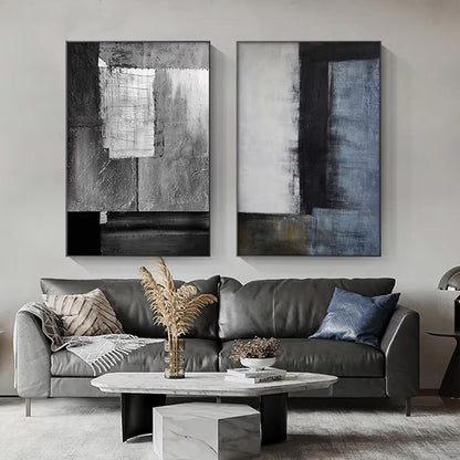 Abstract Blue Grey Industrial Wall Art Canvas Prints For Modern Living Room Dining Room Home Office Art Decor