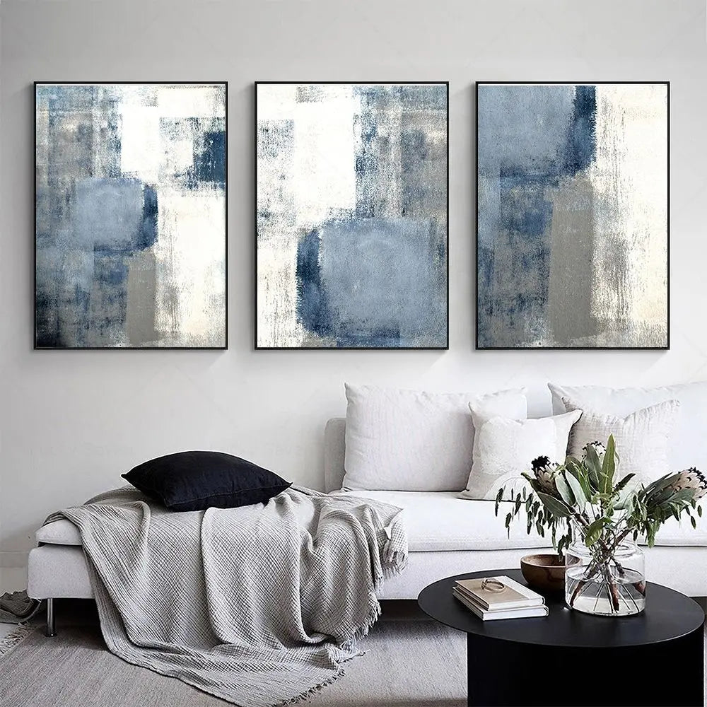 Blue Grey Urban Abstract Wall Art Canvas Prints For Modern Apartment Living Room Dining Room Contemporary Home Decor