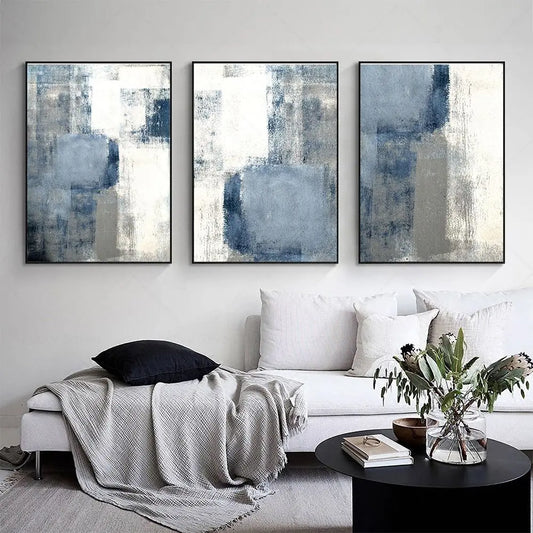 Blue Grey Urban Abstract Wall Art Canvas Prints For Modern Apartment Living Room Dining Room Contemporary Home Decor