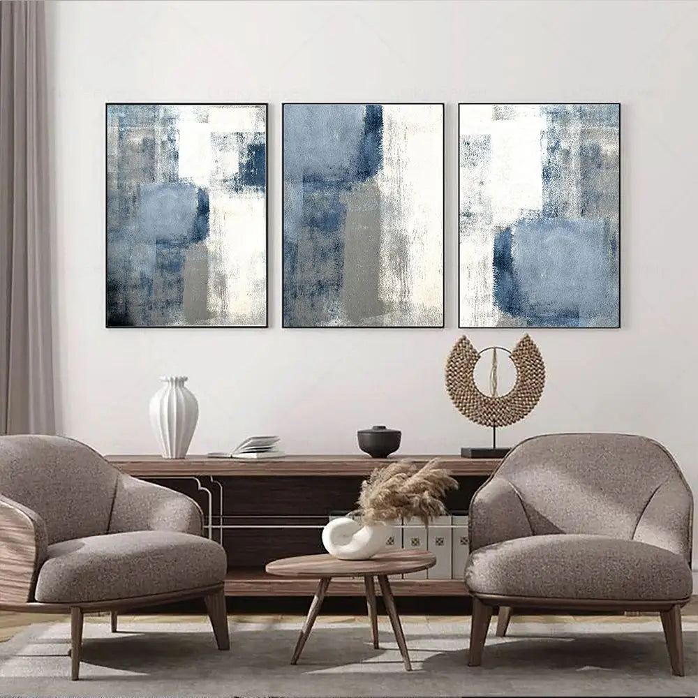 Blue Grey Urban Abstract Wall Art Canvas Prints For Modern Apartment Living Room Dining Room Contemporary Home Decor