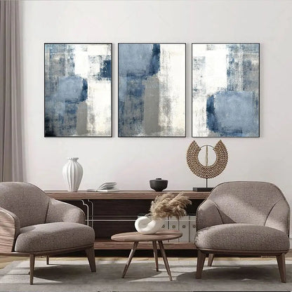 Blue Grey Urban Abstract Wall Art Canvas Prints For Modern Apartment Living Room Dining Room Contemporary Home Decor