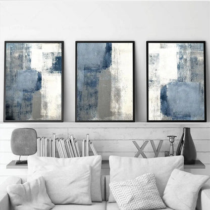 Blue Grey Urban Abstract Wall Art Canvas Prints For Modern Apartment Living Room Dining Room Contemporary Home Decor
