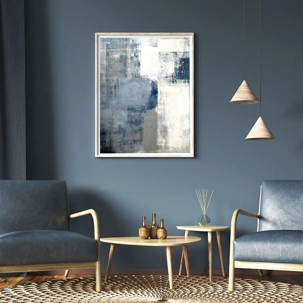 Blue Grey Urban Abstract Wall Art Canvas Prints For Modern Apartment Living Room Dining Room Contemporary Home Decor