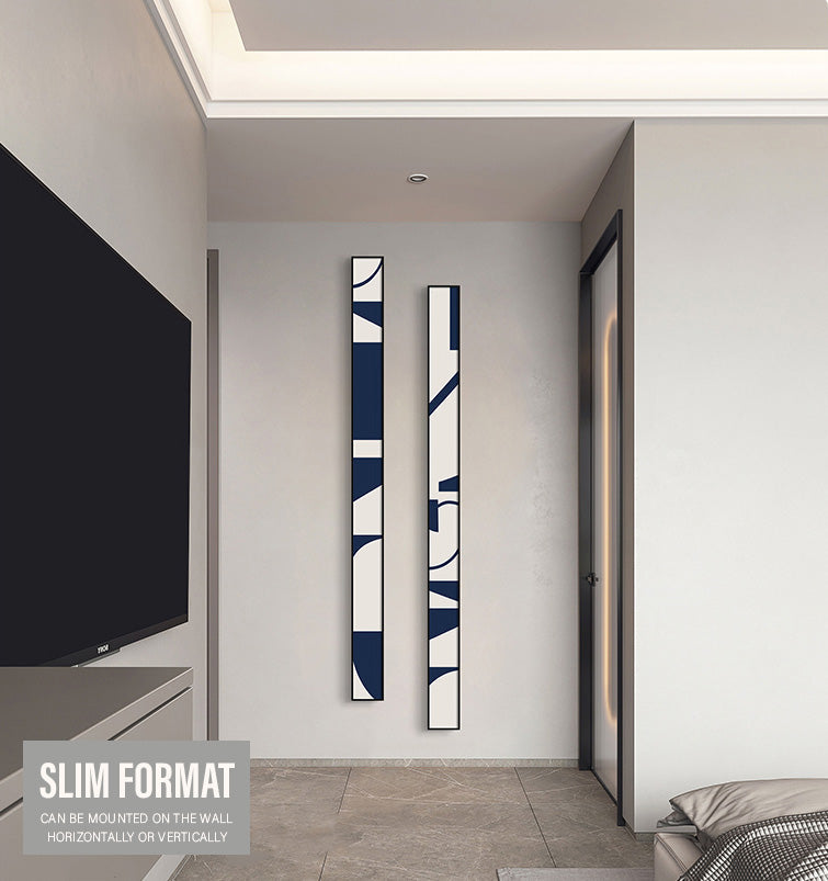 Minimalist Abstract Blue White Slim Format Wall Art Canvas Prints Tall Narrow Format Poster For Living Room Stairway Wall Decor