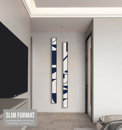 Minimalist Abstract Blue White Slim Format Wall Art Canvas Prints Tall Narrow Format Poster For Living Room Stairway Wall Decor