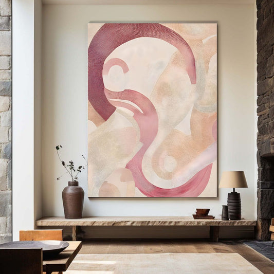 Blush Pink Organic Abstract Framed Wall Art Canvas Print – Modern Curved Line Minimalist Artwork for Contemporary Boho Home Decor