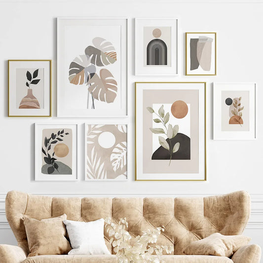 Bohemian Sun Leaf Abstract Pastel Wall Art Canvas Print Boho Minimalist Living Room Wall Art