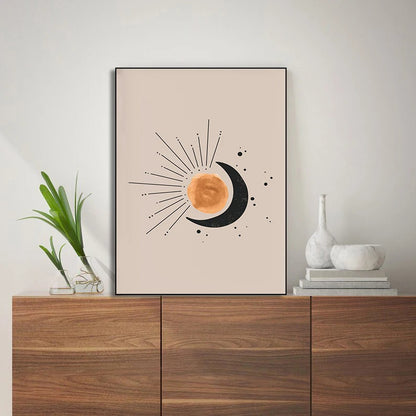 Bohemian Sun Wall Art Mid Century Modern Boho Sun Canvas Print for Living Room Bedroom Decor