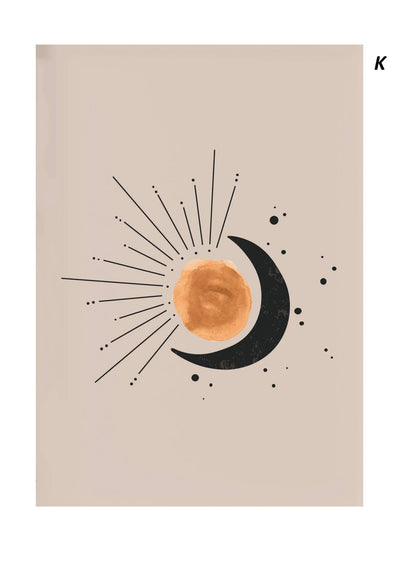 Decorative poster with a sun and moon design on a beige background
