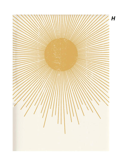 Poster with gold sunburst design on a white background