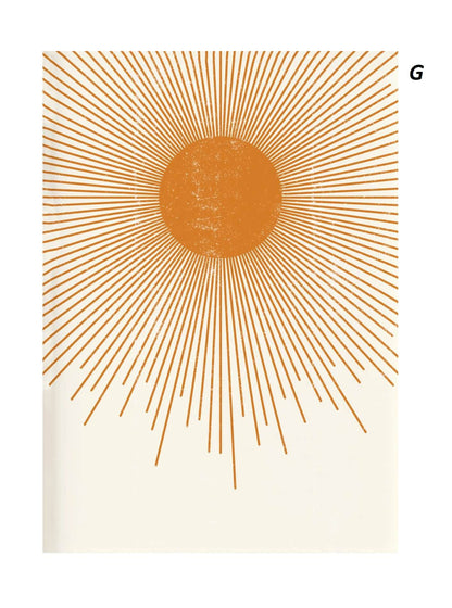 Decorative design with a sun-like circle and radiating lines on a beige background