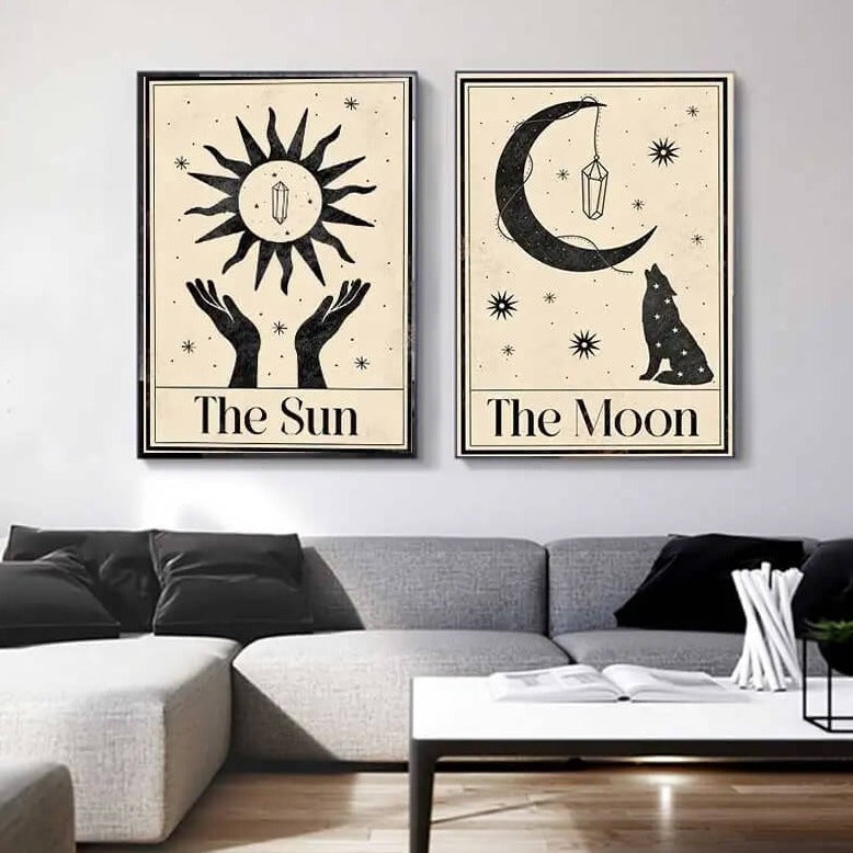 Bohemian Tarot Cards Canvas Prints Celestial Wall Art Minimalist Neutral Moon Sun Fine Art Print Boho Style Pictures For Living Room Home Décor