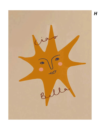 Boho Sun and Moon Animal Canvas Print for Nursery Whimsical Cartoon Illustration Wall Art for Baby Room Decor