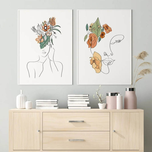 Boho Abstract Woman Face Line Wall Art Canvas Print Floral Minimalist Posters Nordic Fine Art For Bedroom Living Room Home Décor