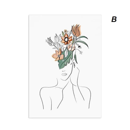 Boho Abstract Woman Face Line Wall Art Canvas Print Floral Minimalist Posters Nordic Fine Art For Bedroom Living Room Home Décor