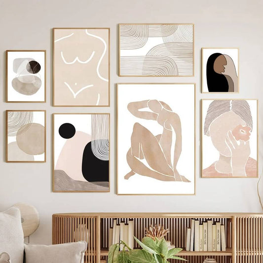 Boho Matisse Dancing Girl Line Art Canvas Prints Abstract Minimalist Wall Art Nordic Neutral Color Poster For Modern Scandinavian Living Room Studio Décor