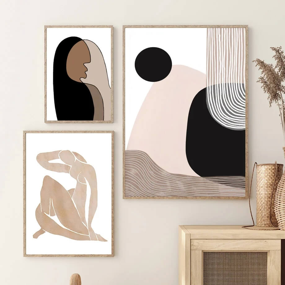 Boho Matisse Dancing Girl Line Art Canvas Prints Abstract Minimalist Wall Art Nordic Neutral Color Poster For Modern Scandinavian Living Room Studio Décor