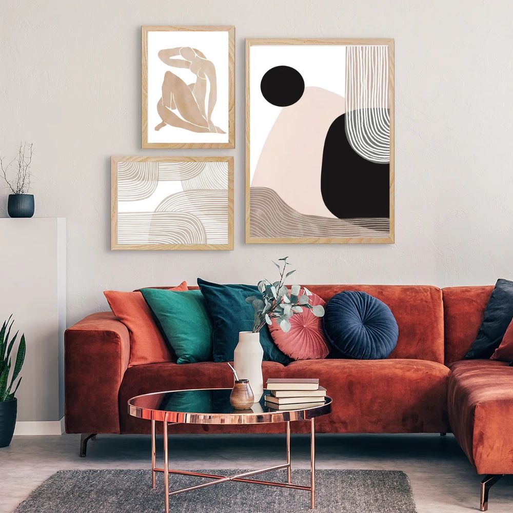 Boho Matisse Girl Line Art Geometric Canvas Prints Abstract Minimalist Wall Art Scandinavian Neutral Color Gallery Wall Art Set Of 3 Posters For Modern Bedroom Wall Decor