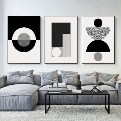 Minimalist Black White Geometric Abstract Wall Art Canvas Prints For Modern Apartment Living Room Art For Contemporary Interiors