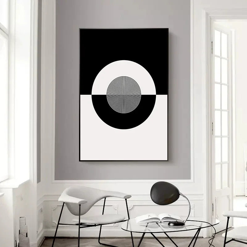 Minimalist Black White Geometric Abstract Wall Art Canvas Prints For Modern Apartment Living Room Art For Contemporary Interiors