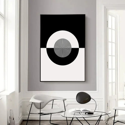 Minimalist Black White Geometric Abstract Wall Art Canvas Prints For Modern Apartment Living Room Art For Contemporary Interiors