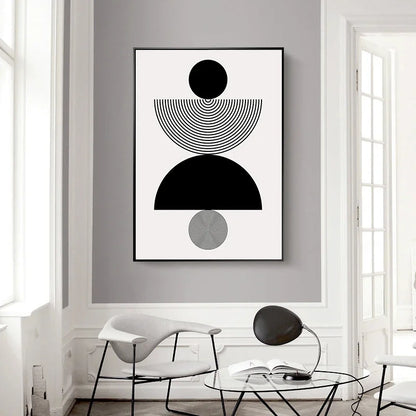 Minimalist Black White Geometric Abstract Wall Art Canvas Prints For Modern Apartment Living Room Art For Contemporary Interiors