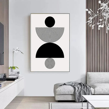 Minimalist Black White Geometric Abstract Wall Art Canvas Prints For Modern Apartment Living Room Art For Contemporary Interiors