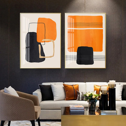 Modern living room with abstract art on the wall and a sofa.