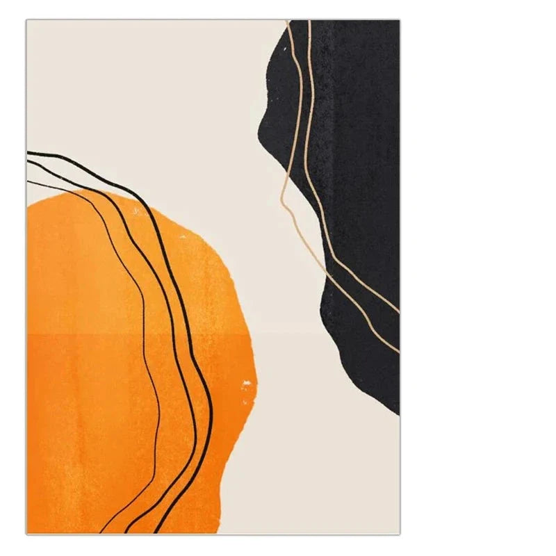 Bold Orange Beige Black Mosaic Abstract Wall Art Canvas Prints Pictures For Modern Apartment Living Room Art