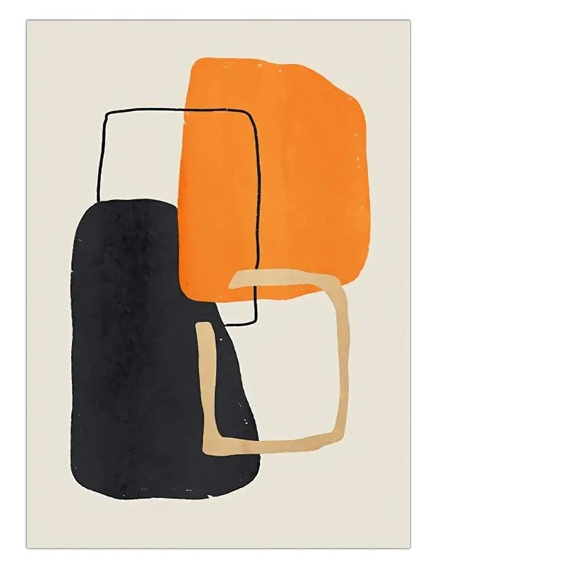 Bold Orange Beige Black Mosaic Abstract Wall Art Canvas Prints Pictures For Modern Apartment Living Room Art