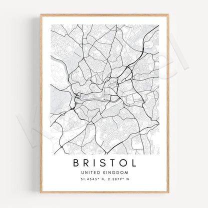 City Map Posters Wall Art - Beijing, Cape Town, Sydney, Los Angeles, Milan, Houston, Seattle, Abu Dhabi, Cornwall, Bristol, Gosport, Pudsey Wall Map Black White Canvas Prints Minimalist Posters For Office