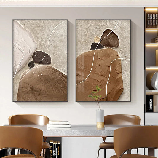 Abstract  Brown Beige Wall Art Canvas Prints Neutral Color Stone Pebbles Poster For Living Room Wall Art Decor