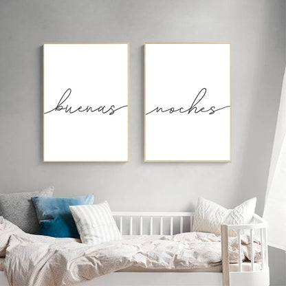 Buenas Noches Good Night Spanish Quotes Post Simple Black White Quotations Wall Art Canvas Prints Minimalist Poster For Bedroom