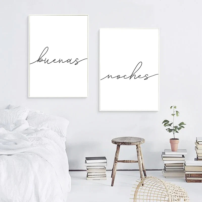 Buenas Noches Good Night Spanish Quotes Post Simple Black White Quotations Wall Art Canvas Prints Minimalist Poster For Bedroom