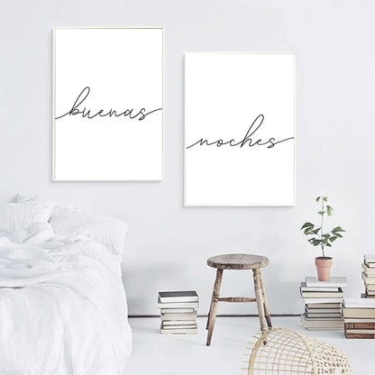 Buenas Noches Good Night Spanish Quotes Post Simple Black White Quotations Wall Art Canvas Prints Minimalist Poster For Bedroom