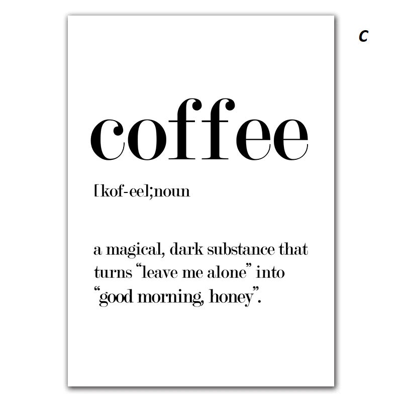 Poster with the word 'coffee' and a humorous definition on a white background