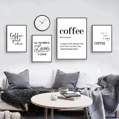 But First Coffee Quote Canvas Print Minimalist Black and White Kitchen Wall Art for Coffee Bar Breakfast Nook