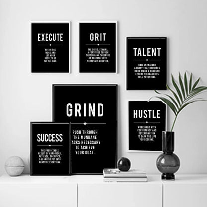 Entrepreneurial Motivation Definition Canvas Prints Black and White Inspirational Pictures Grind Hustle Success Talent Quotes Poster For Modern Living Room Office Home Décor