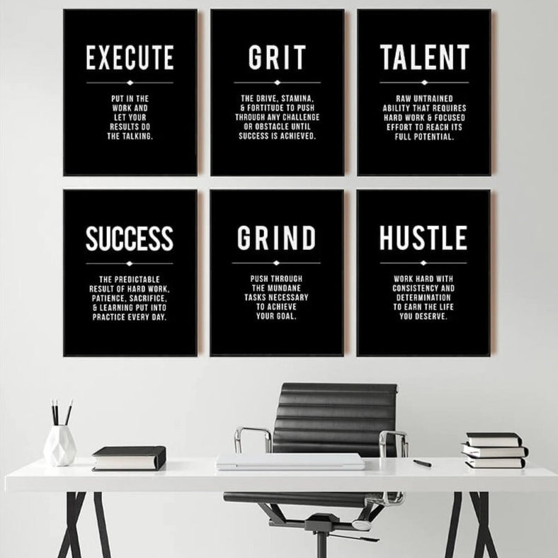 Entrepreneurial Motivation Definition Canvas Prints Black and White Inspirational Pictures Grind Hustle Success Talent Quotes Poster For Modern Living Room Office Home Décor