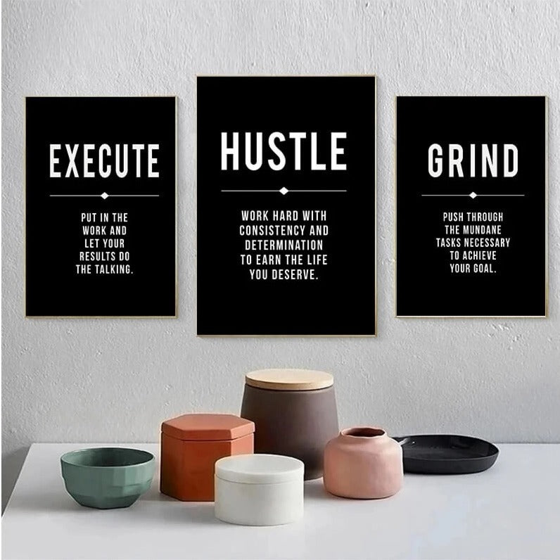 Entrepreneurial Motivation Definition Canvas Prints Black and White Inspirational Pictures Grind Hustle Success Talent Quotes Poster For Modern Living Room Office Home Décor