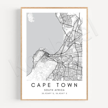 City Map Posters Wall Art - Beijing, Cape Town, Sydney, Los Angeles, Milan, Houston, Seattle, Abu Dhabi, Cornwall, Bristol, Gosport, Pudsey Wall Map Black White Canvas Prints Minimalist Posters For Office