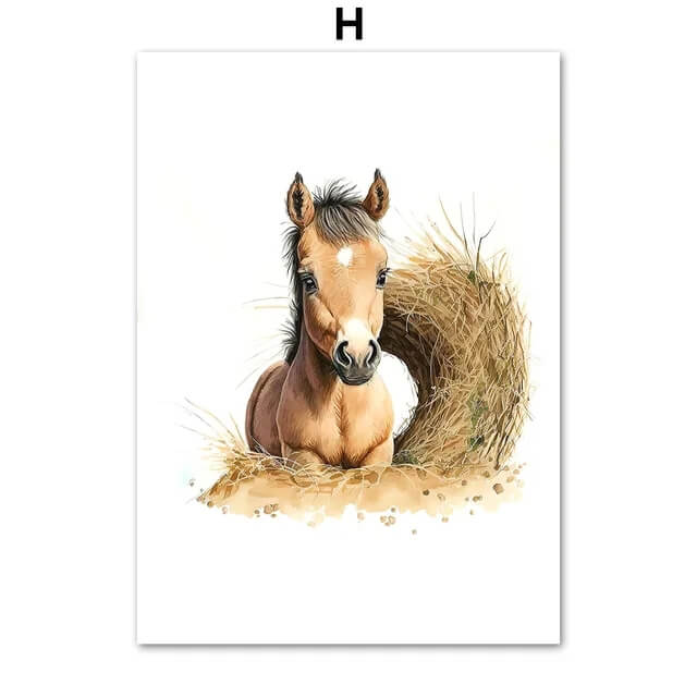 Cat Chick Sheep Dog Pig Cow Horse Farm Animals Wall Art Minimalist Canvas Print Rustic Poster For Nursery Cartoon Picture For Kids Room Décor