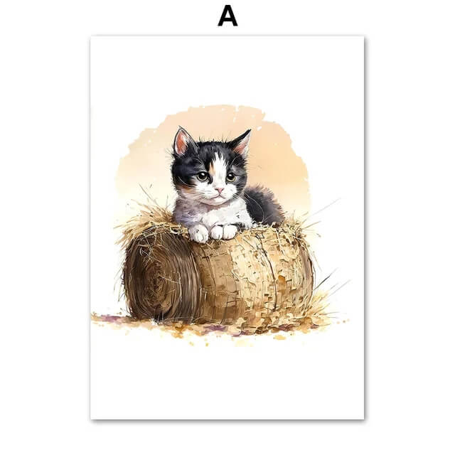 Cat Chick Sheep Dog Pig Cow Horse Farm Animals Wall Art Minimalist Canvas Print Rustic Poster For Nursery Cartoon Picture For Kids Room Décor