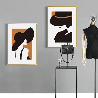 Black Hat Fashion Chic Lady Wall Art Canvas Prints For Living Room Bedroom Salon Boutique Art Decor