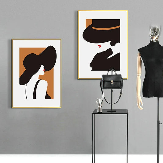 Black Hat Fashion Chic Lady Wall Art Canvas Prints For Living Room Bedroom Salon Boutique Art Decor