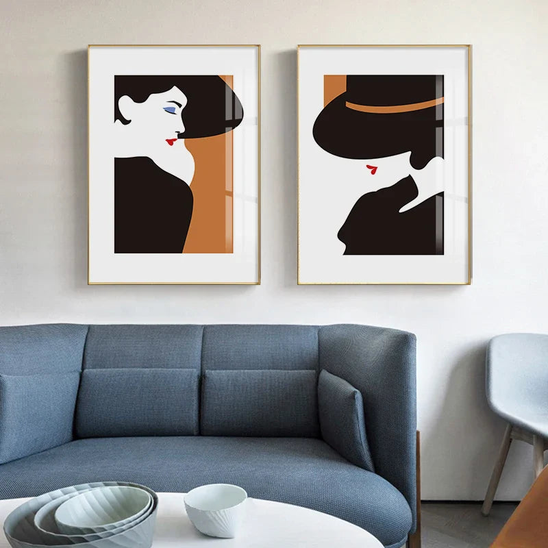 Black Hat Fashion Chic Lady Wall Art Canvas Prints For Living Room Bedroom Salon Boutique Art Decor