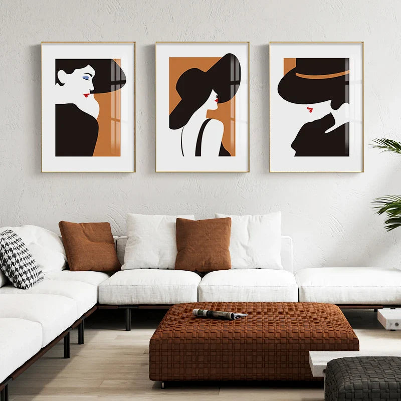 Black Hat Fashion Chic Lady Wall Art Canvas Prints For Living Room Bedroom Salon Boutique Art Decor