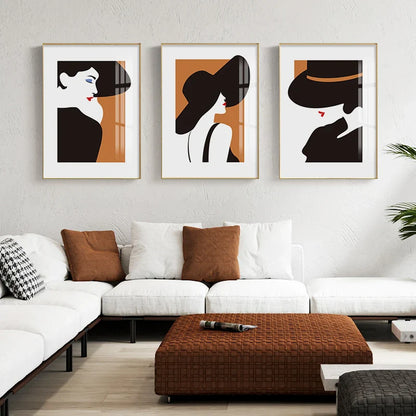 Black Hat Fashion Chic Lady Wall Art Canvas Prints For Living Room Bedroom Salon Boutique Art Decor